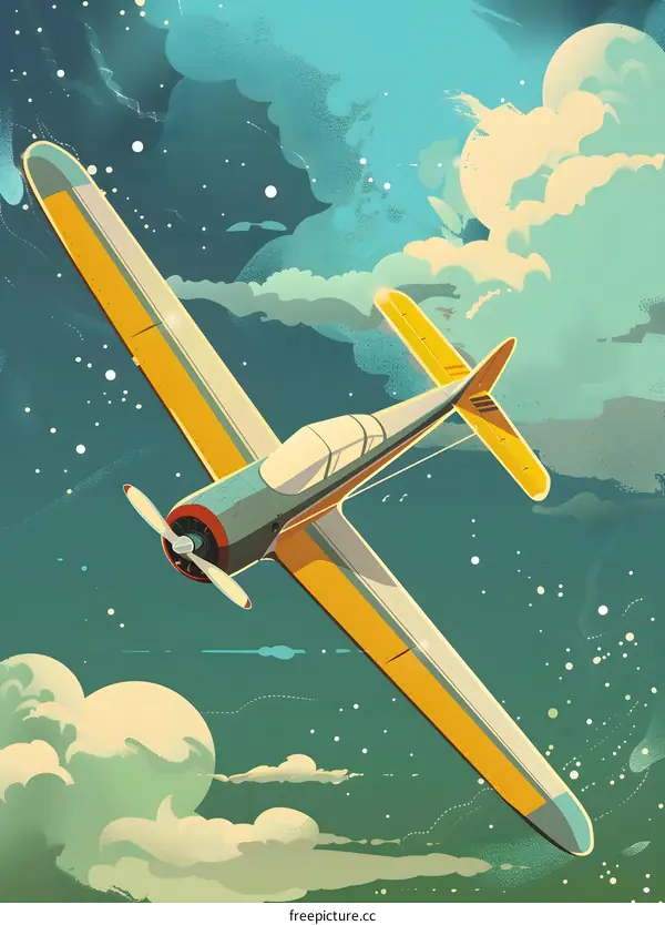 Vintage Airplane Flying Through Clouds