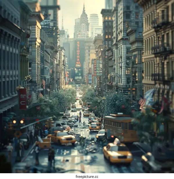 Busy Street Scene in a City