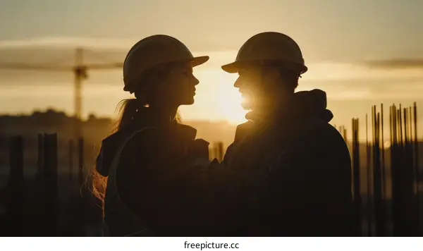 Construction Workers Silhouette at Sunset