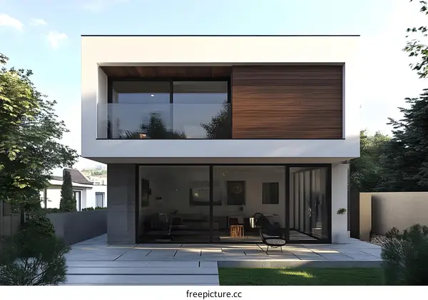 Modern Minimalist House with Large Windows and Patio