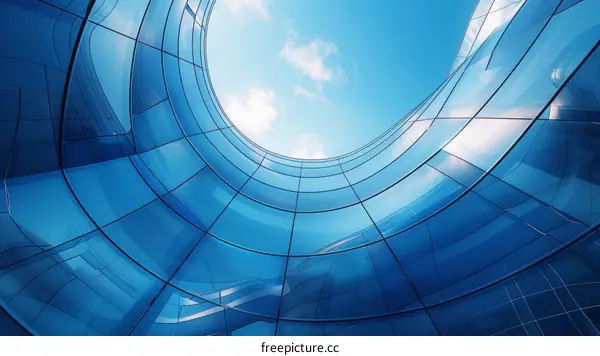 Blue glass skyscraper atrium