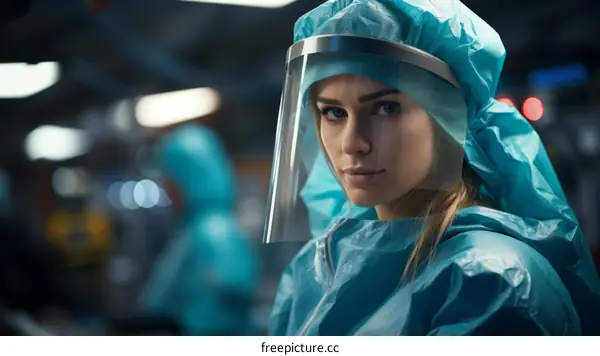 Female Scientist Wearing Hazmat Suit and Face Shield