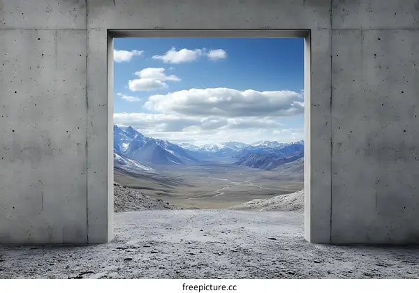 Concrete Wall Window View Mountains Landscape