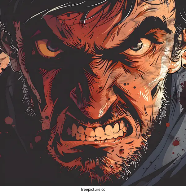 Angry Man with Blood Stains on Face