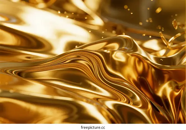 Golden Liquid Waves with Splashes and Shiny Surface
