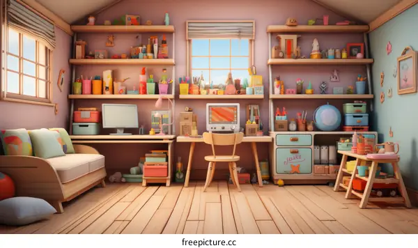 Cozy pink home office and craft room