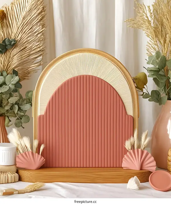 Modern Minimalist Arch with Beige and Pink Accents