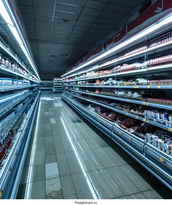 Empty Supermarket Aisle with Food Products