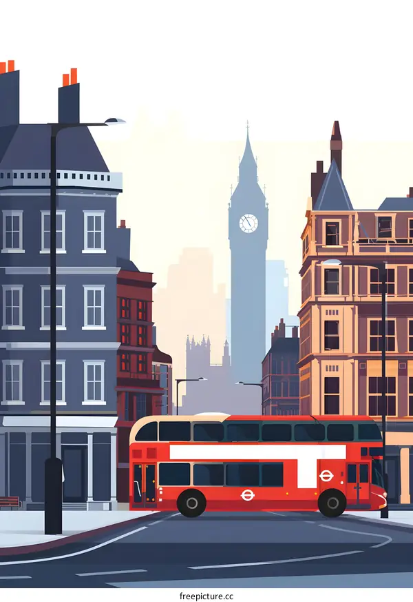 London Double Decker Bus Cityscape Illustration