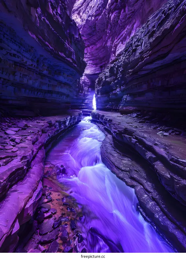 Purple River Flowing Through a Canyon
