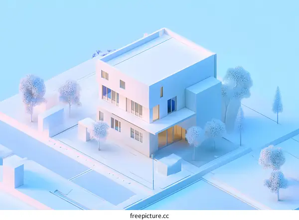 Minimalist Modern House 3D Rendering Illustration