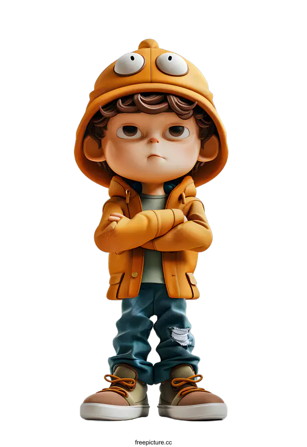 [Transparent Background PNG]Sulking Boy in a Yellow Hoodie