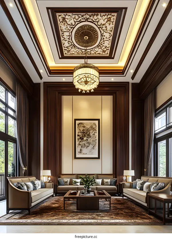 Luxury Living Room Interior Design with a Classic Chandelier