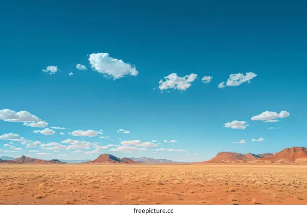 A vast desert landscape with mountains in the distance