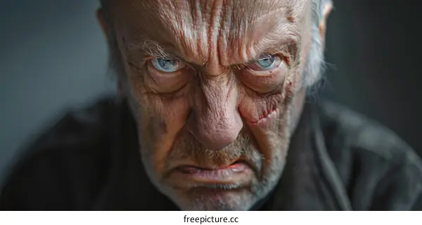 Close-up Portrait of an Angry Elderly Man