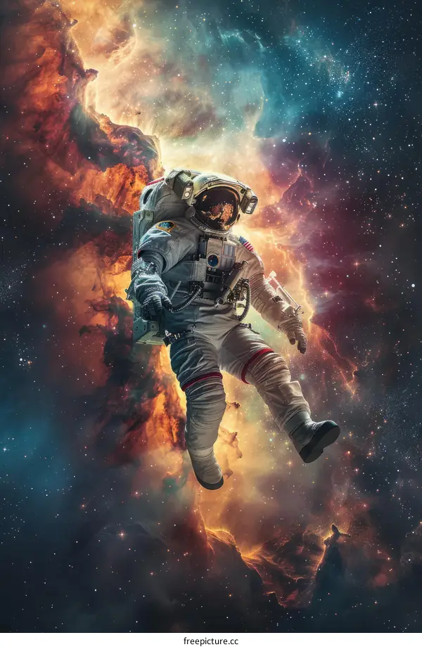 Astronaut in a Spacesuit Floating Among the Stars
