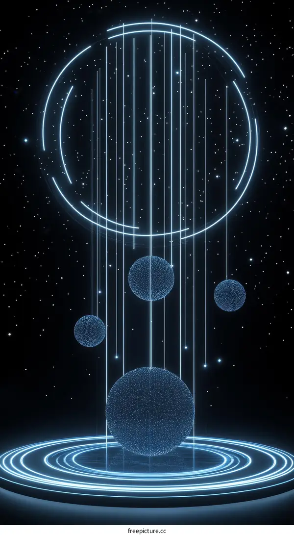 Abstract Futuristic Scene with Hanging Globes