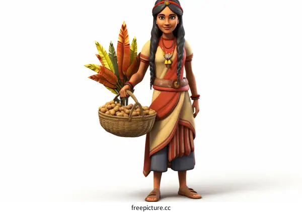 Female Inca Farmer Carrying Potatoes