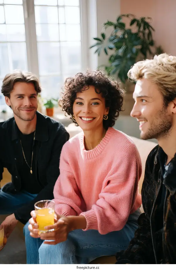 Three Diverse Friends Enjoying a Relaxed Conversation