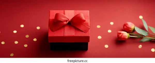 Red Gift Box with Gold Confetti