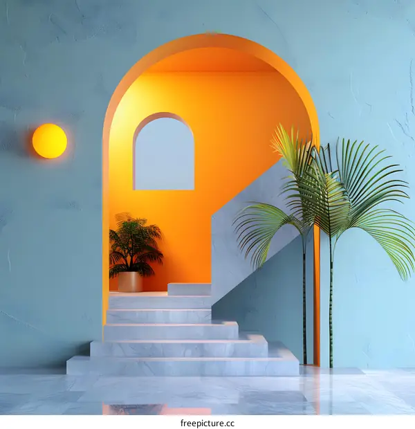 Minimalist Interior with Archway and Plants