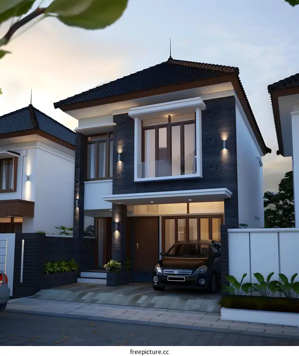 Modern Two Story Home with Black Car in Front