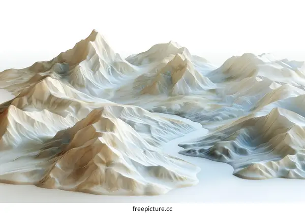3D Rendered Mountain Range with River