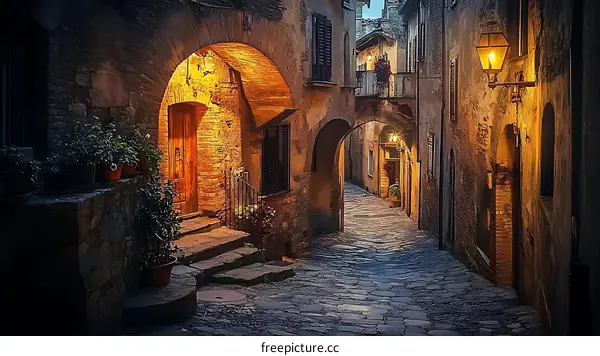 Old European Town Alley at Dusk