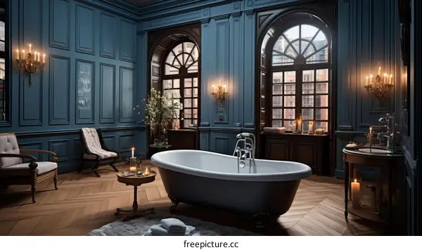 Luxury Victorian Bathroom with Bathtub and Chandelier