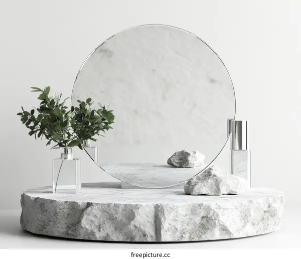 Modern Minimalist Beauty Display with Round Mirror