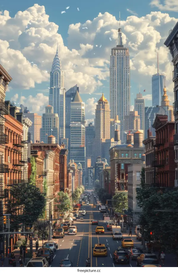 New York City Skyline Street View Illustration