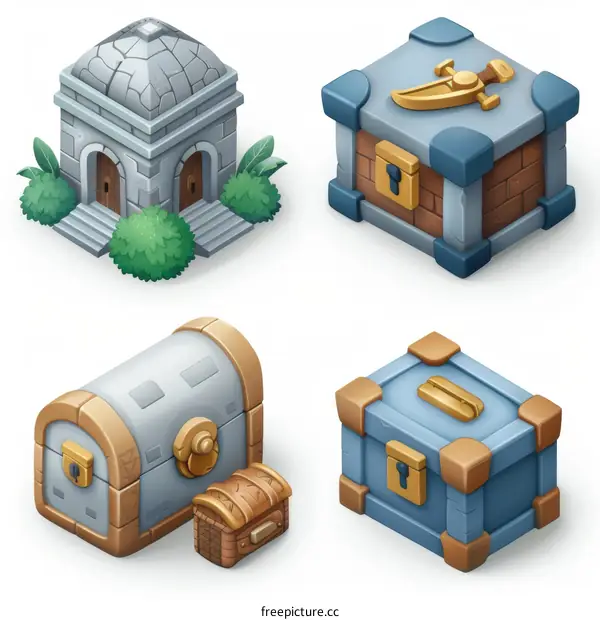A set of 4 isometric treasure chests