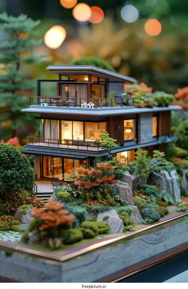 Miniature Landscape Garden with Modern House