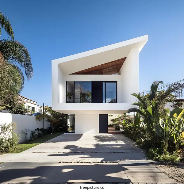 Modern White House with Flat Roof and Palm Trees
