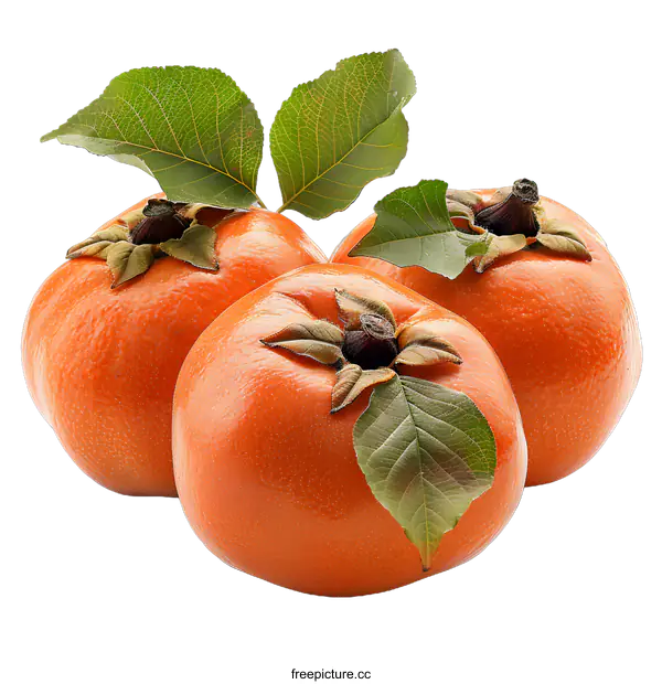 [Transparent Background PNG]Three persimmons with leaves