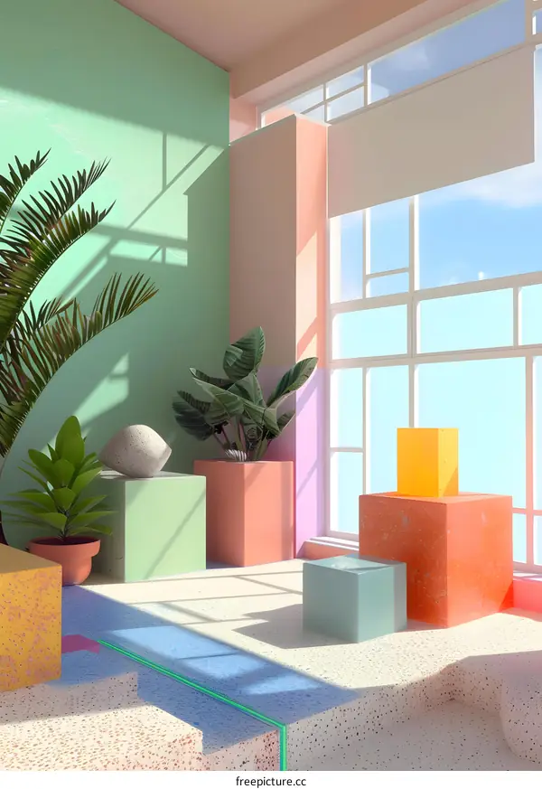 Minimalist Room Interior Design with Pastel Colors and Plants