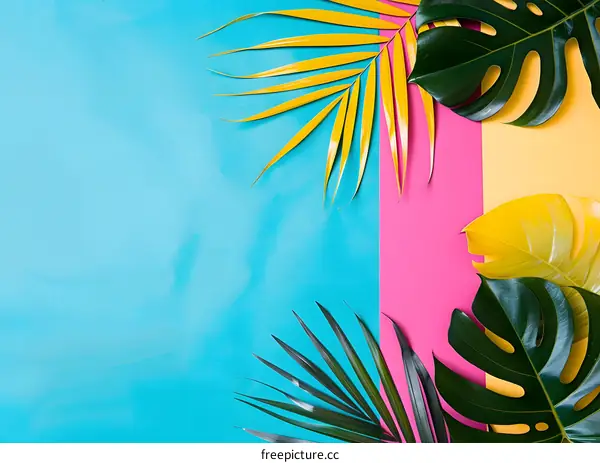 Tropical Leaves on a Colorful Background