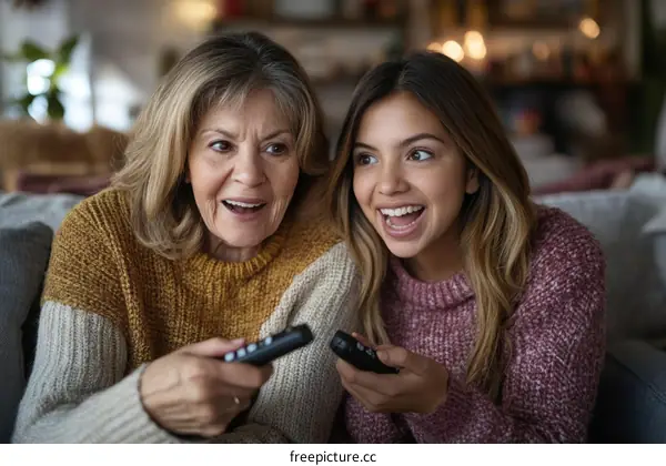 Two Women Watching TV and Excited