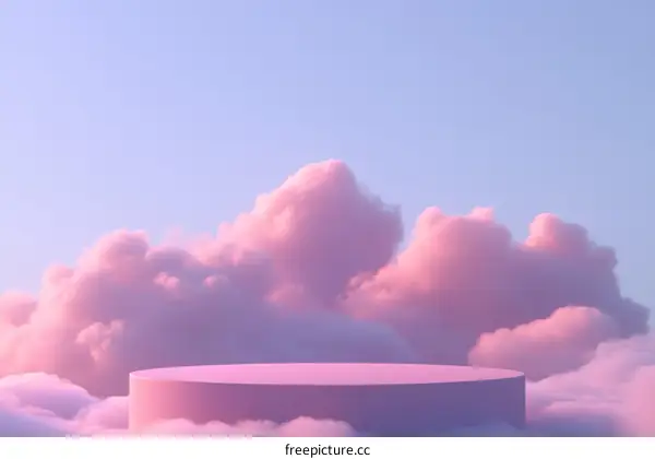 Pastel Pink Cloud Scene with Elevated Platform