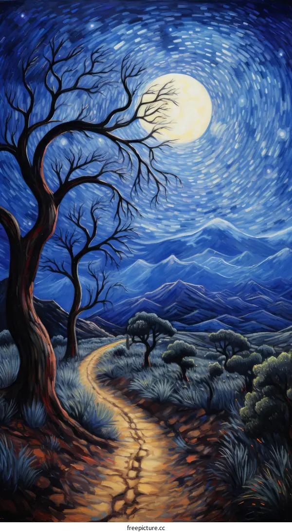 The moonlit path through the desert