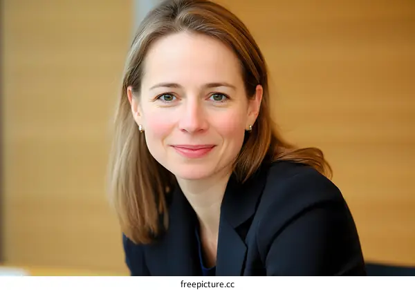 Portrait of a Smiling Woman in a Black Blazer