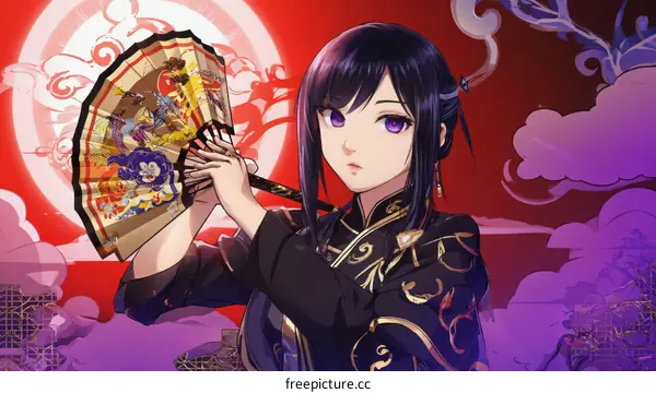 Asian Girl with Traditional Chinese Fan