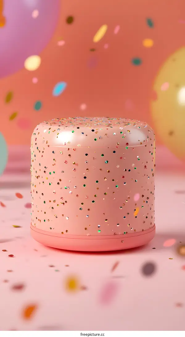 Pink Glitter Cylinder with Confetti Background