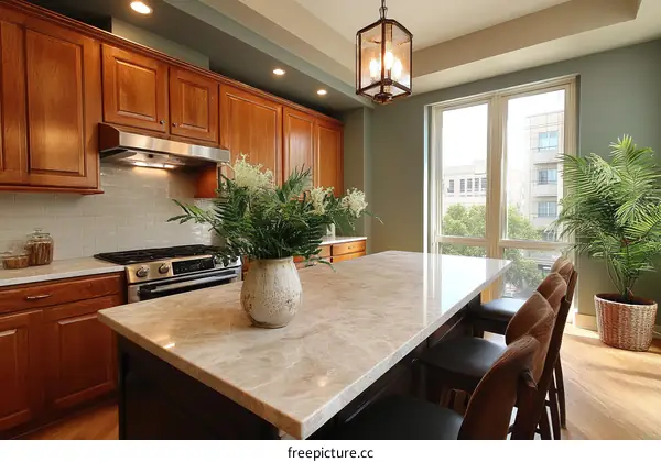 Modern Kitchen Island with Large Windows