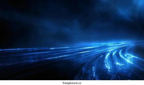 Abstract Blue Light Trails of City Streets at Night