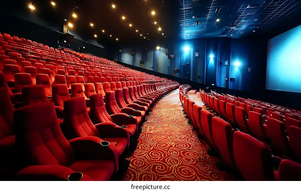 Empty Movie Theater with Red Seats