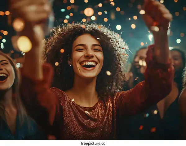 Group of Friends Celebrating with Confetti and Laughter