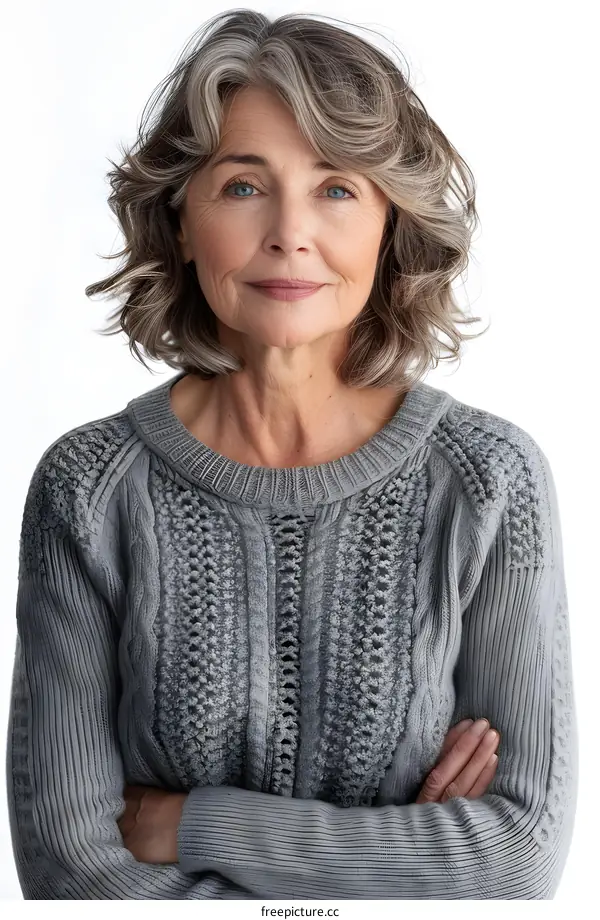 portrait of a beautiful senior woman with gray hair and blue eyes