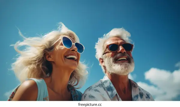 Happy elderly couple enjoying the sunshine