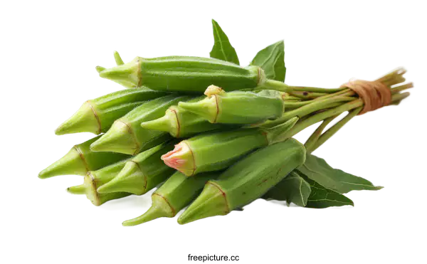 [Transparent Background PNG]Fresh Okra Bundle Isolated on White Background